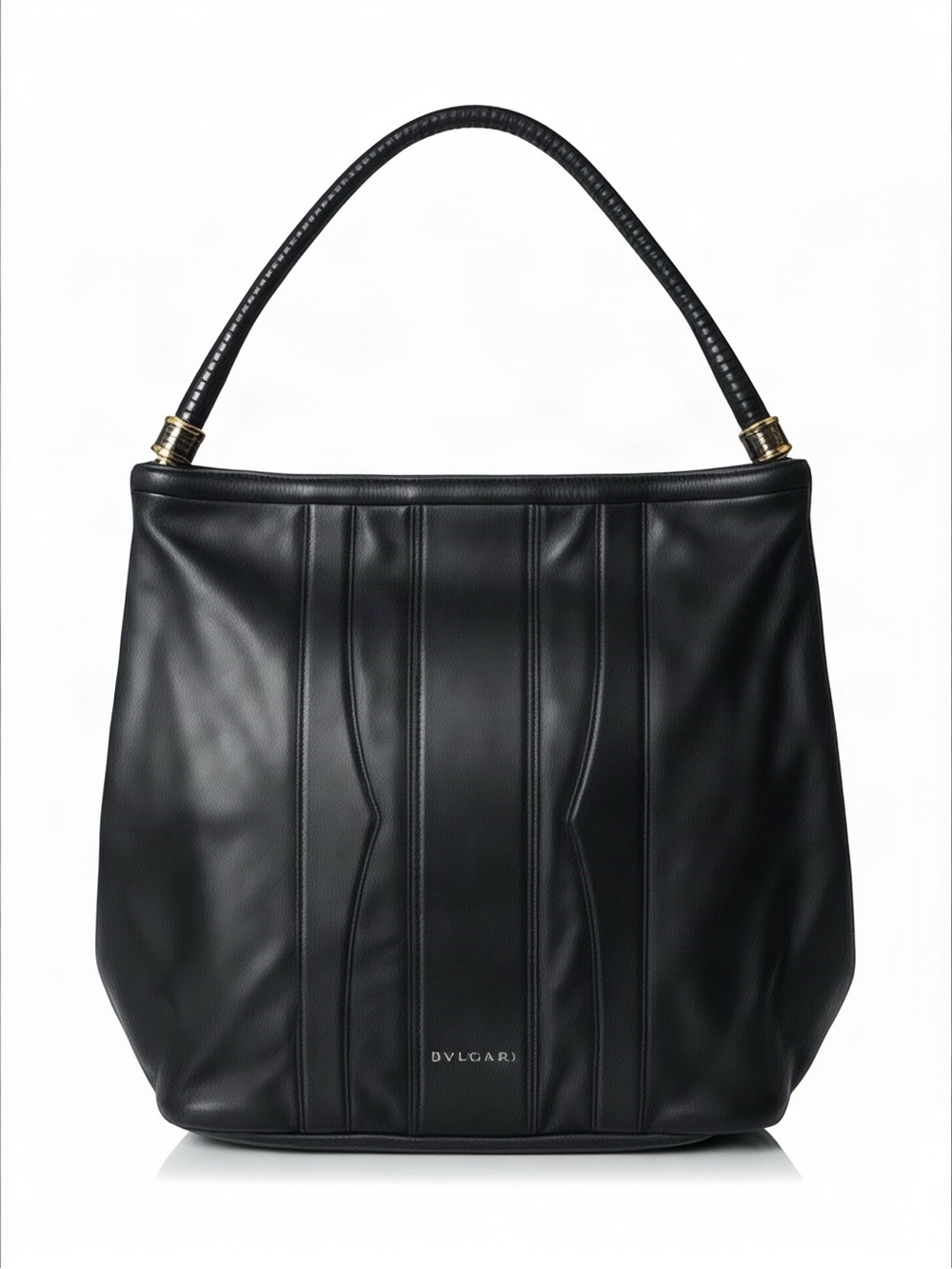 BVLGARI Black Calfskin Hobo Bag Gold kiB.zero1 Ring Hardware Architectural Bag